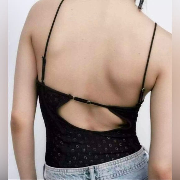 Zara Black peek a boo sheer mesh Lace Bodysuit Size small brand‎ new - Picture 7 of 10